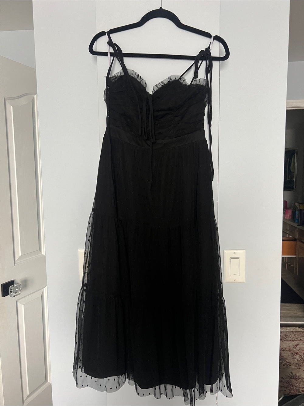 Lulu's Black Midi Tulle Dress with Polka-Dot Overlay